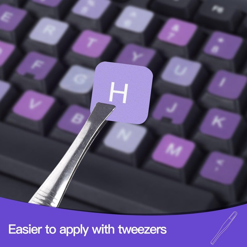 DAMMOMKO 2PCS English Keyboard Stickers with Tweezer, Universal Keyboard Sticker Purple Background with White Lettering Keyboard Letters Replacement Stickers for Computer Laptop Notebook Desktop -English - Image 5